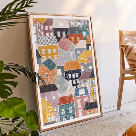 WATERCOLOR FABRIC PRINTING IN WOODEN FRAME